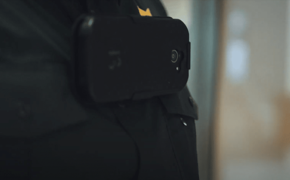 Close up shot of body camera on a correctional officer chest