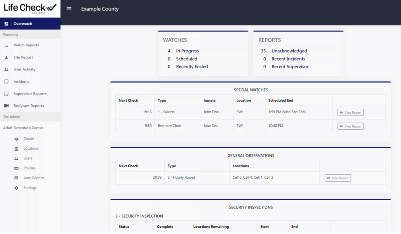 Life Check Systems example inmate tracking report