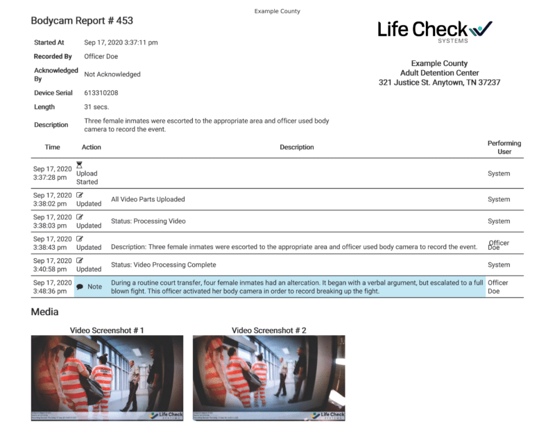 Life Check Systems example body cam incident report